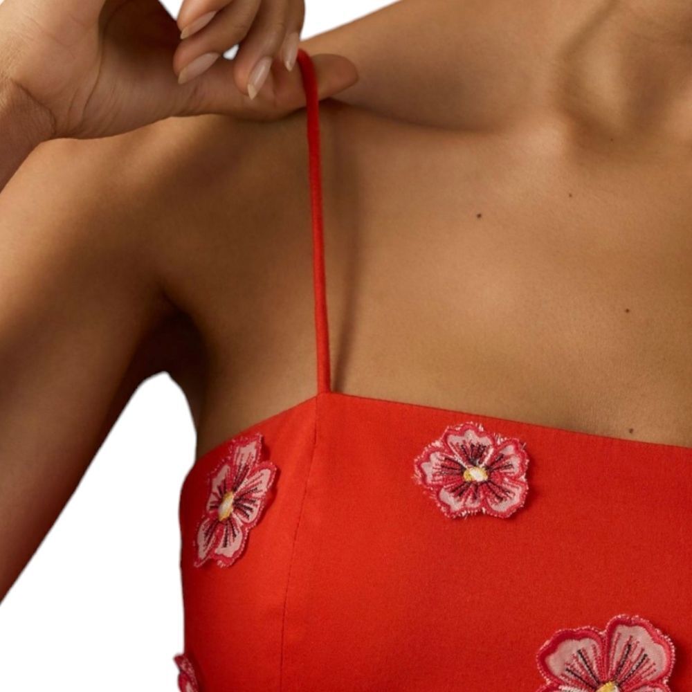 Anthropologie Red Spaghetti-Strap 3D‎ Floral Petals Bodycon Dress sz 10 NWT - Picture 4 of 10